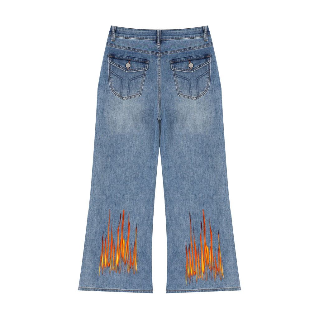 Women's Flame Print Wide Leg Jeans