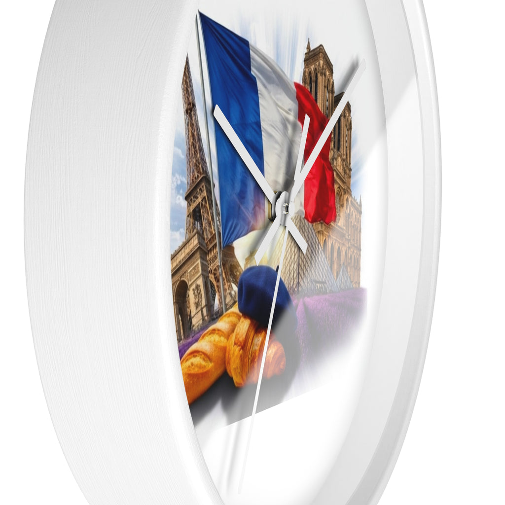 Paris France Wall Clock — Eiffel Tower, Notre-Dame & Croissant Clock