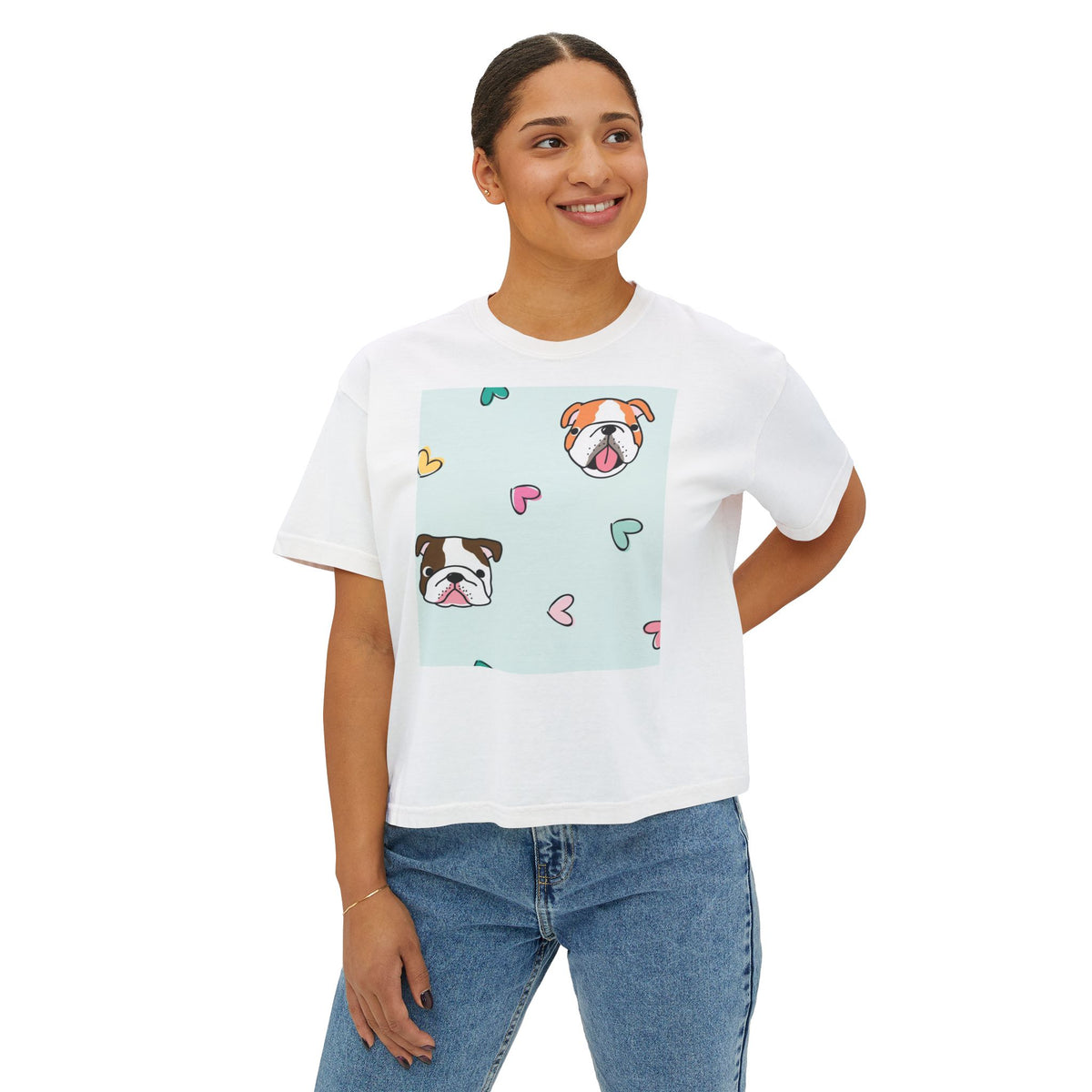Cute Bulldog Hearts Boxy Tee