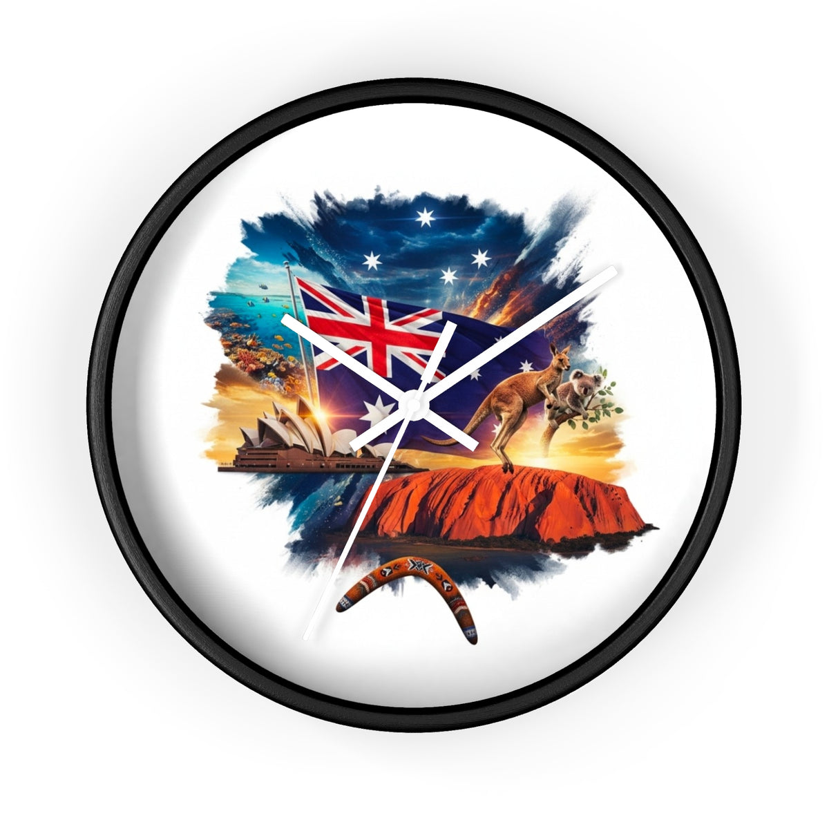 Australian Landscape Wall Clock — Flag, Uluru & Opera House Decor