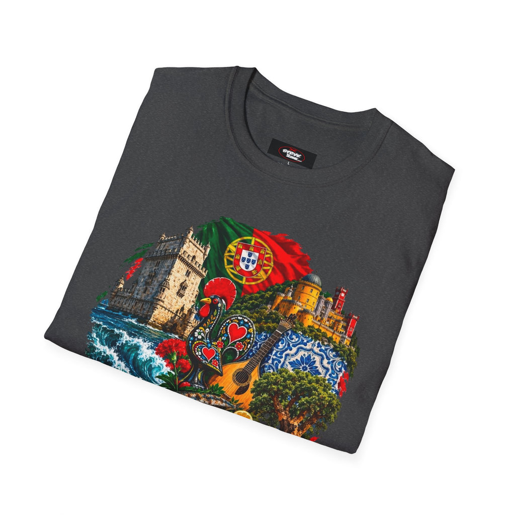 Portugal Travel T-Shirt — Vintage Lisbon Landmarks & Azulejo Heart Design