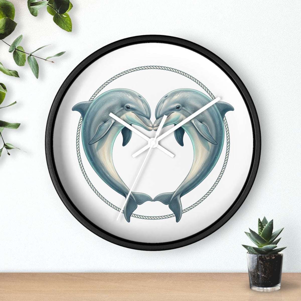 Dolphin Heart Wall Clock — Nautical Coastal Decor for Beach Lovers