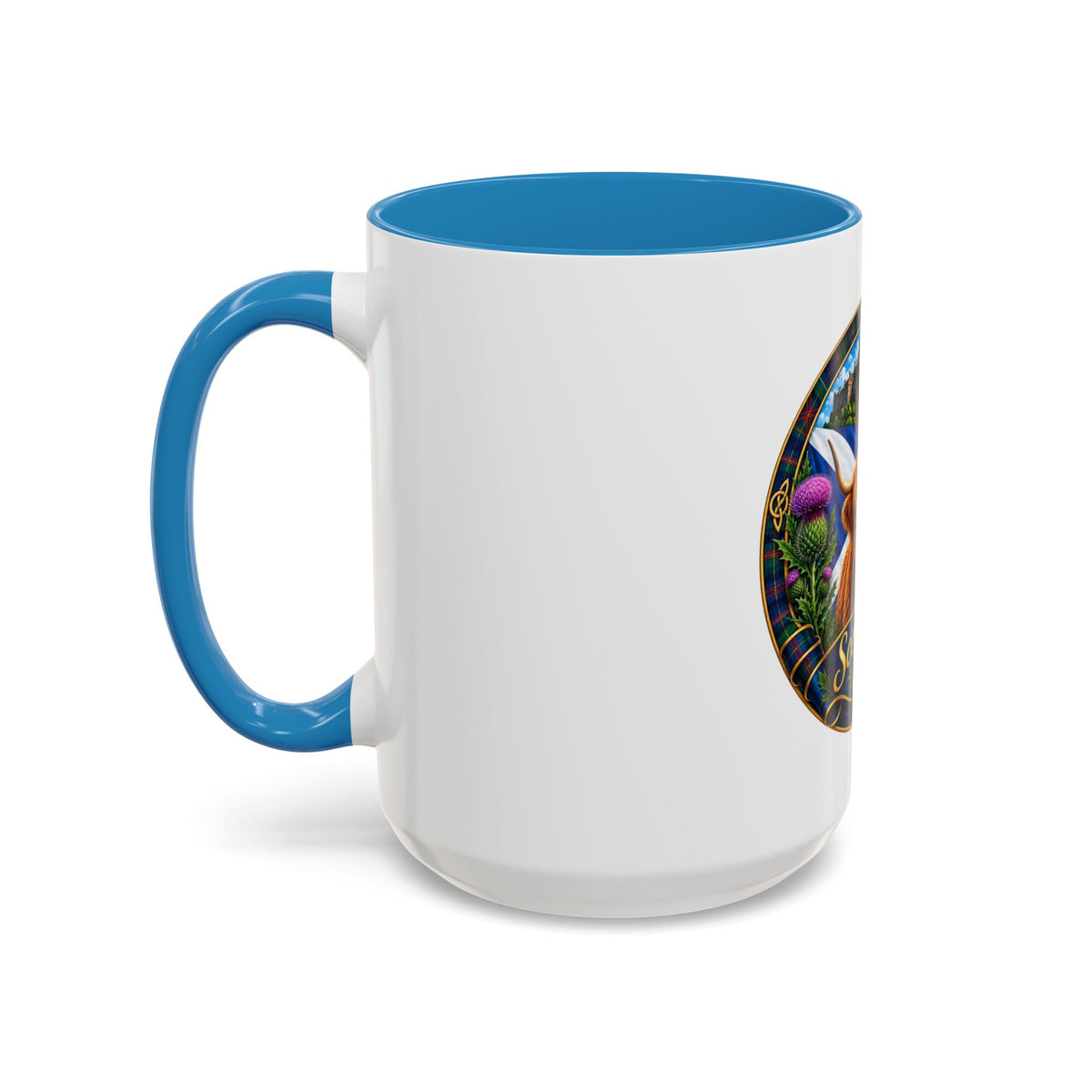 Scotland Highland Cow Accent Coffee Mug — Scottish Castle & Thistle Design
