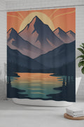 Mountain Sunset Shower Curtain — Scenic Sunset over Mountains Bathroom Decor
