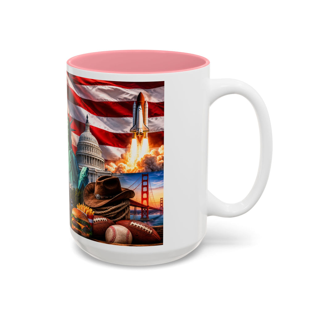 Patriotic USA Collage Mug — Statue of Liberty, Capitol & American Flag (Two-Tone)