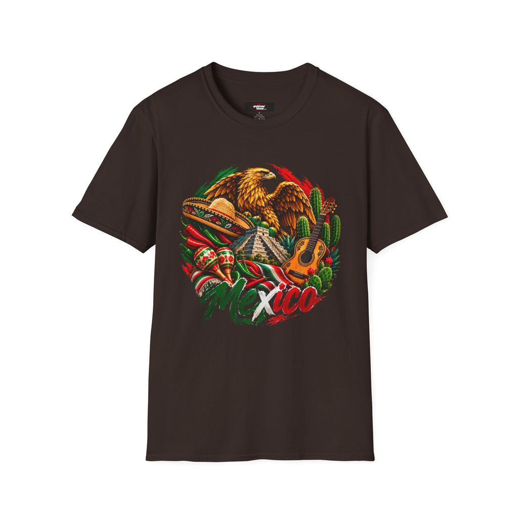 Mexico Heritage T-Shirt — Mexican Eagle, Guitar & Cactus Graphic