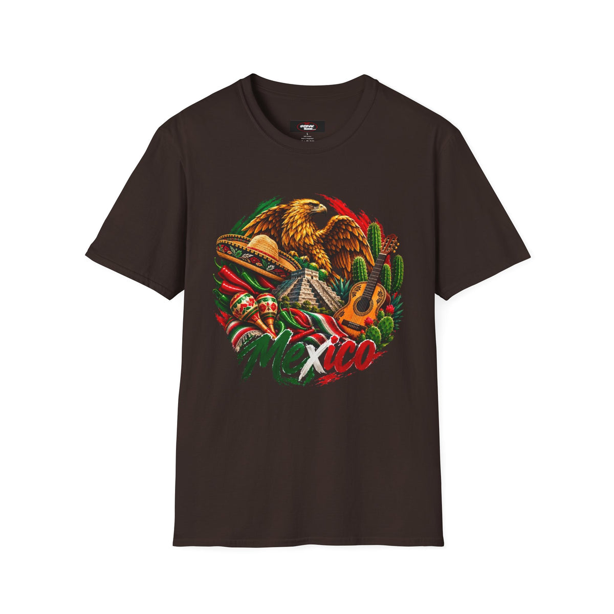Mexico Heritage T-Shirt — Mexican Eagle, Guitar & Cactus Graphic