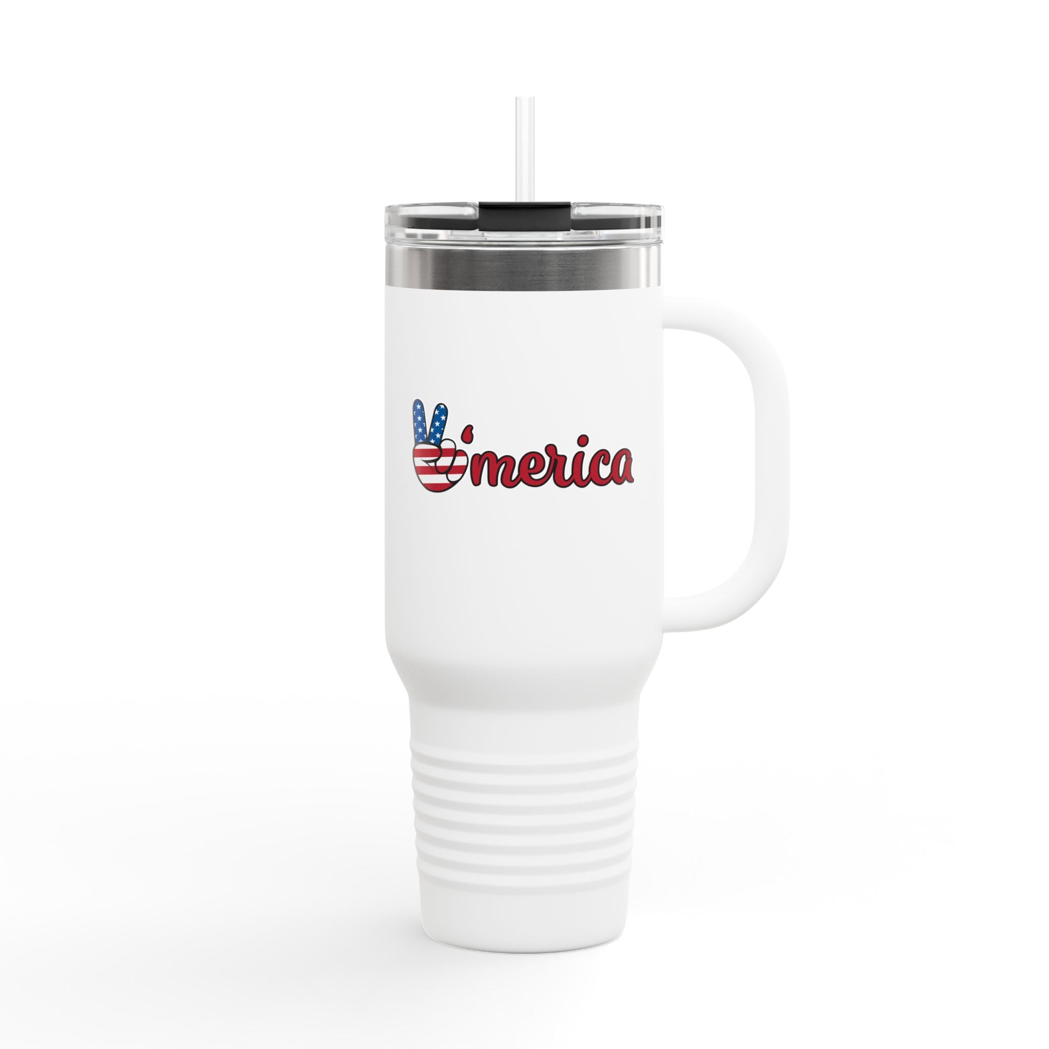 40oz Insulated Travel Mug — 'Merica Patriotic Peace Sign, USA Flag Drink Tumbler