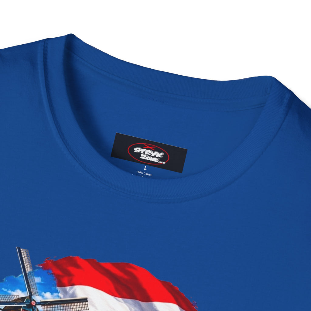 Netherlands Souvenir T-Shirt — Dutch Windmill, Tulips & Flag Design
