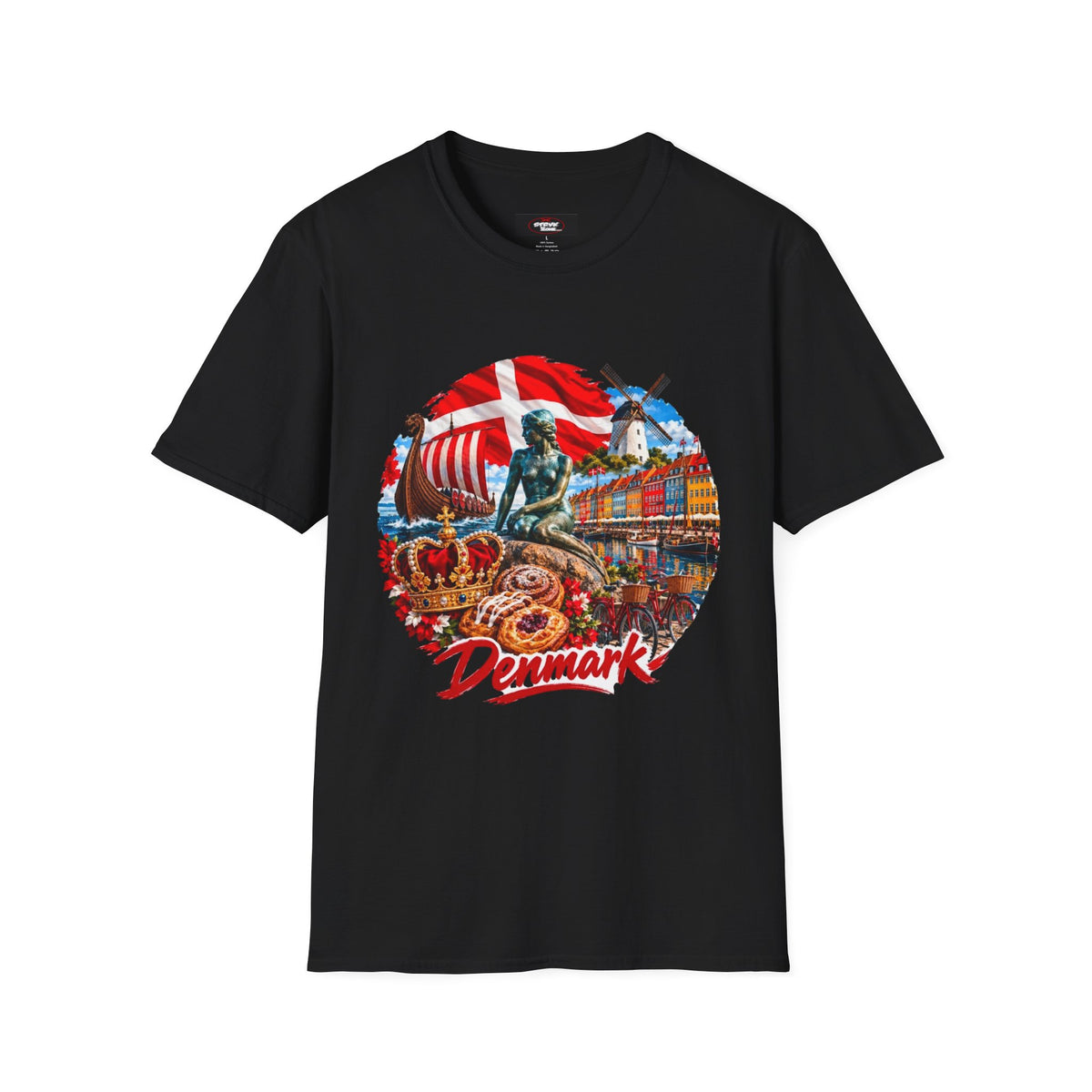 Denmark Travel T-Shirt — Copenhagen Landmarks & Viking Collage Tee