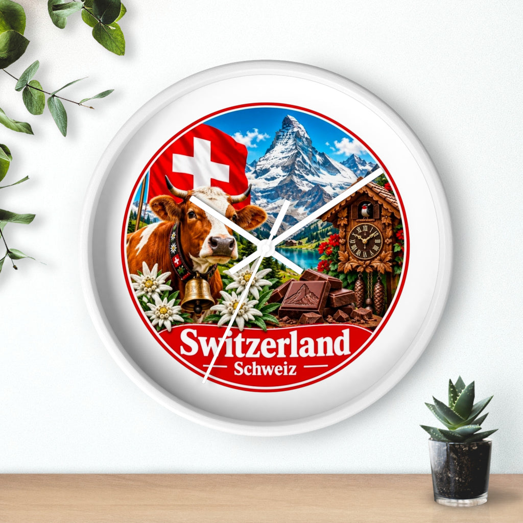 Switzerland Wall Clock — Alpine Cow, Cuckoo Clock & Matterhorn Souvenir