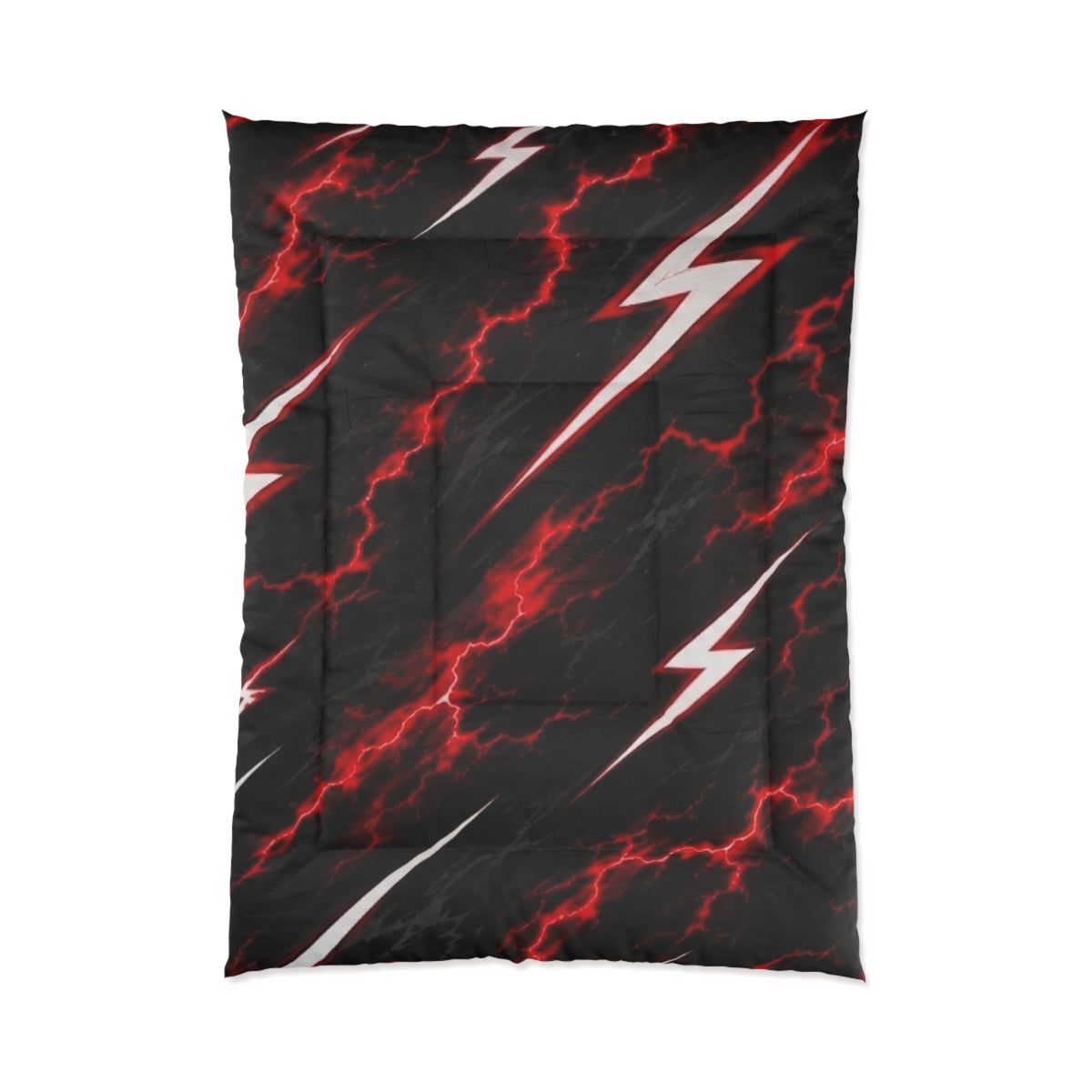 Lightning Bolt Comforter — Black & Red Electric Storm Bed Cover