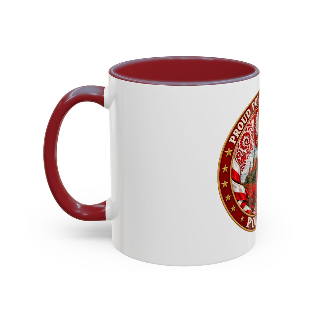 Poland Pride Accent Coffee Mug - "Proud Polish Heritage" Crest, Polish Souvenir Gift