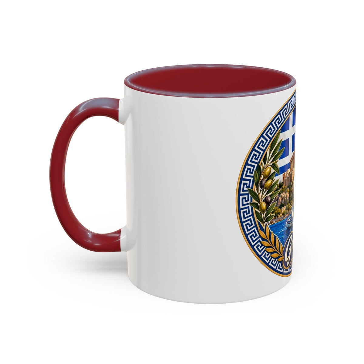 Greece Scenic Accent Coffee Mug – Acropolis, Olive & Blue Flag Design (11/15oz)