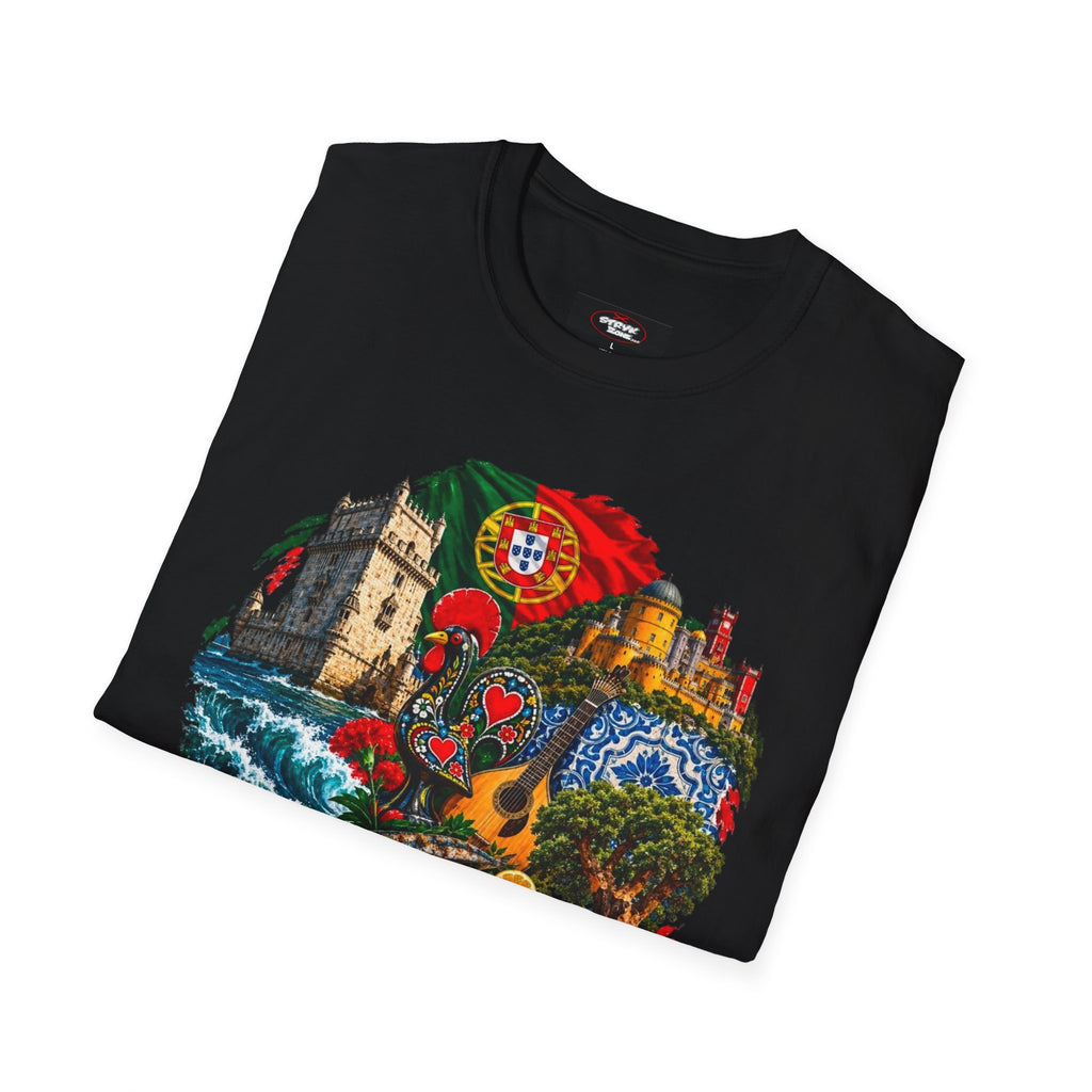 Portugal Travel T-Shirt — Vintage Lisbon Landmarks & Azulejo Heart Design