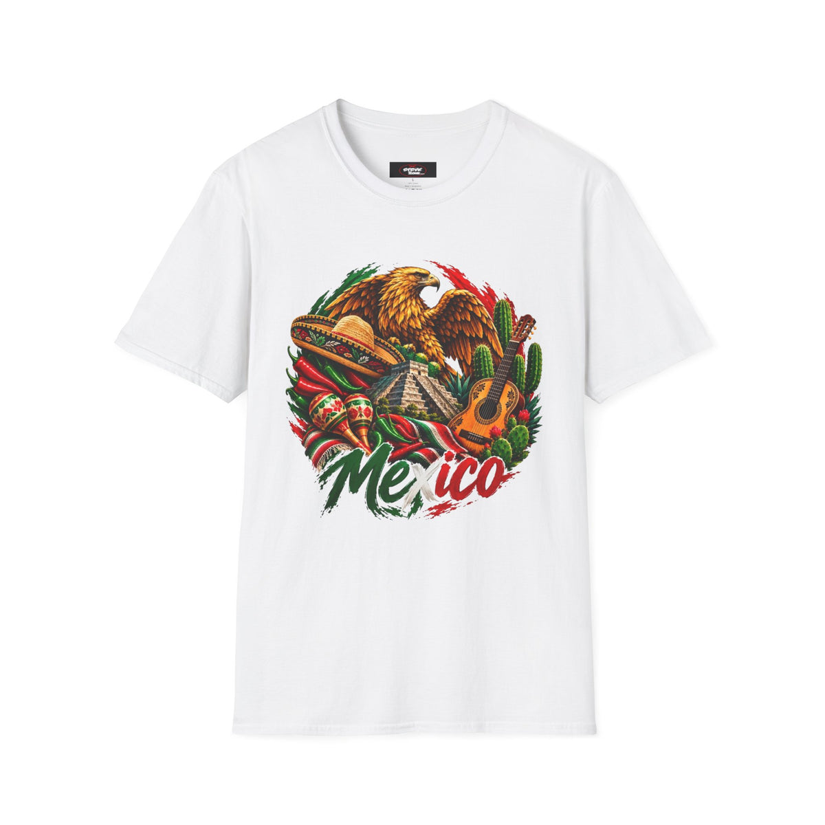 Mexico Heritage T-Shirt — Mexican Eagle, Guitar & Cactus Graphic