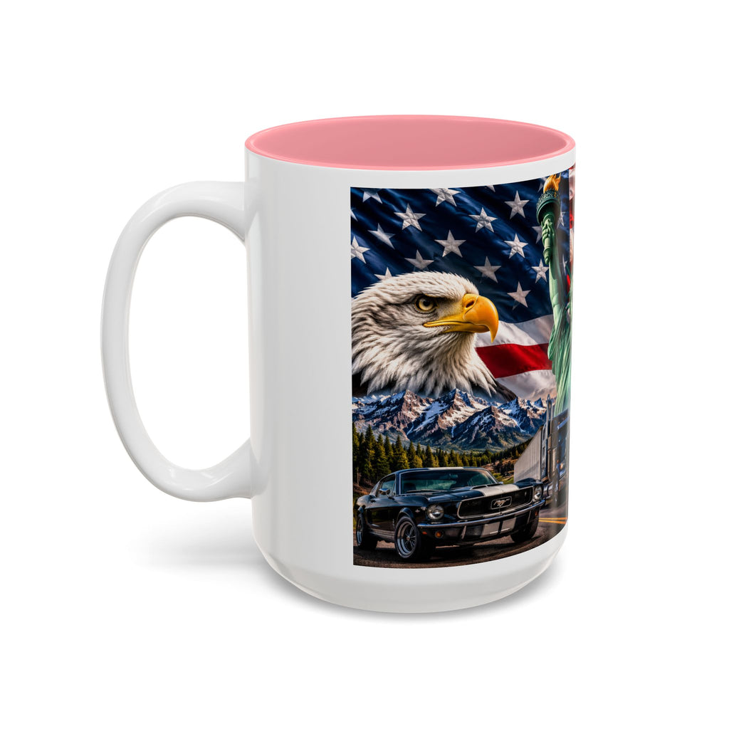 Patriotic USA Collage Mug — Statue of Liberty, Capitol & American Flag (Two-Tone)