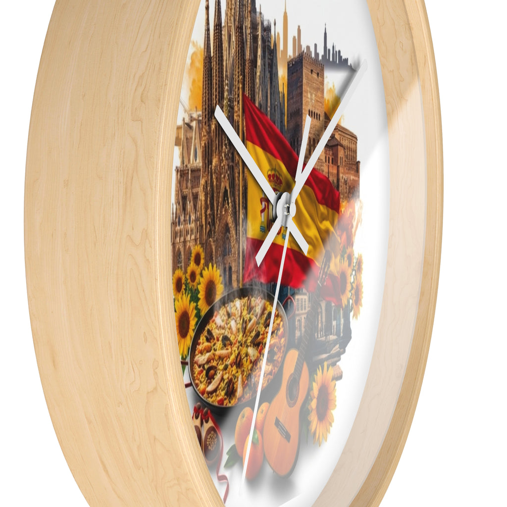 Spanish Culture Wall Clock — Paella, Guitar & Flag Home Décor