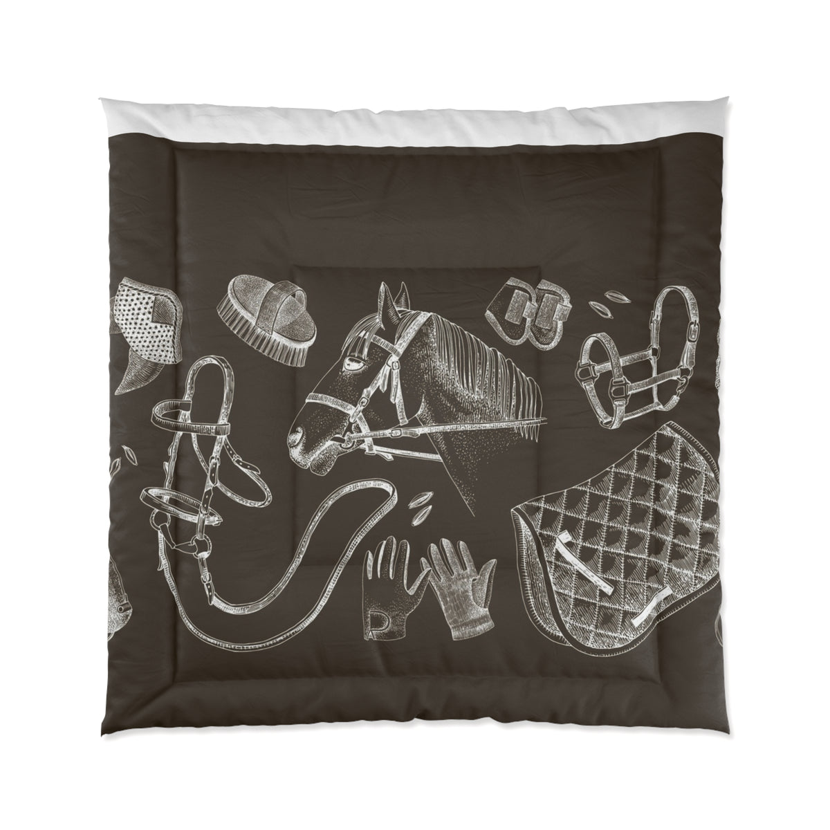Equestrian Sketch Comforter – Horse Tack Illustration Bedding for Riders