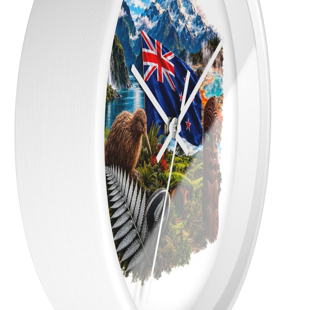 New Zealand Heritage Wall Clock — Kiwi, Silver Fern & Māori Tiki Design