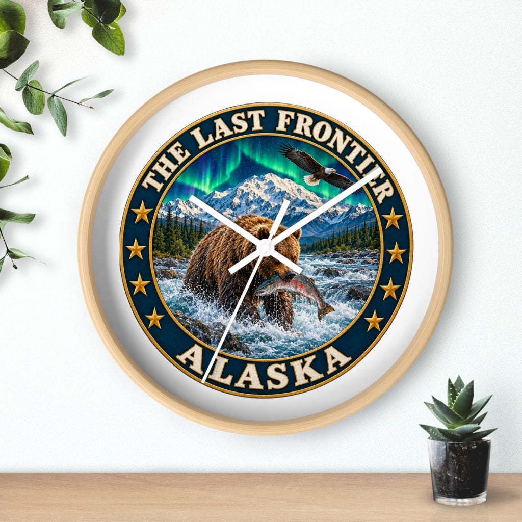 Alaska 'The Last Frontier' Bear Salmon Wall Clock