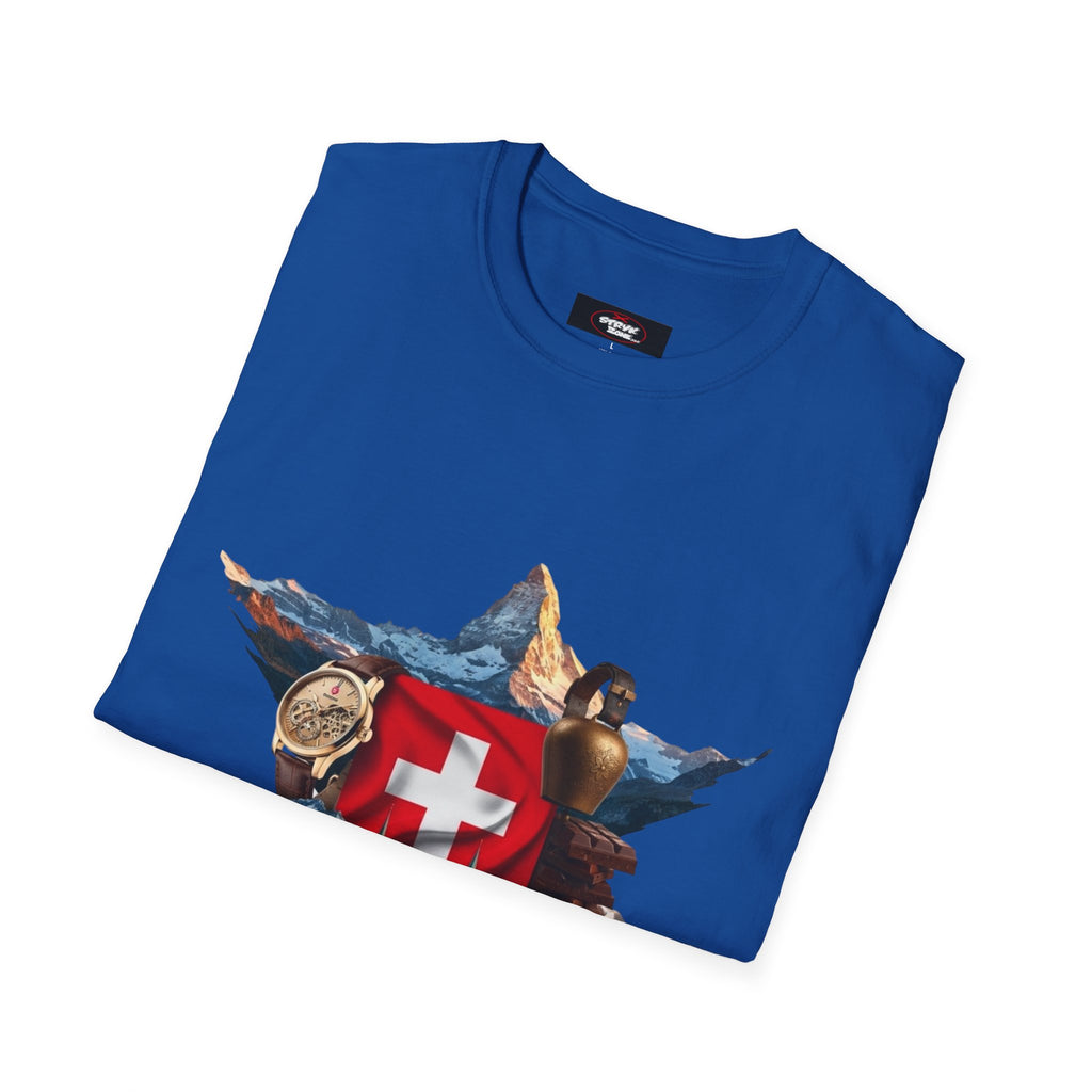 Swiss Crest Graphic T-Shirt — Alpine Flag & Icon Travel Tee
