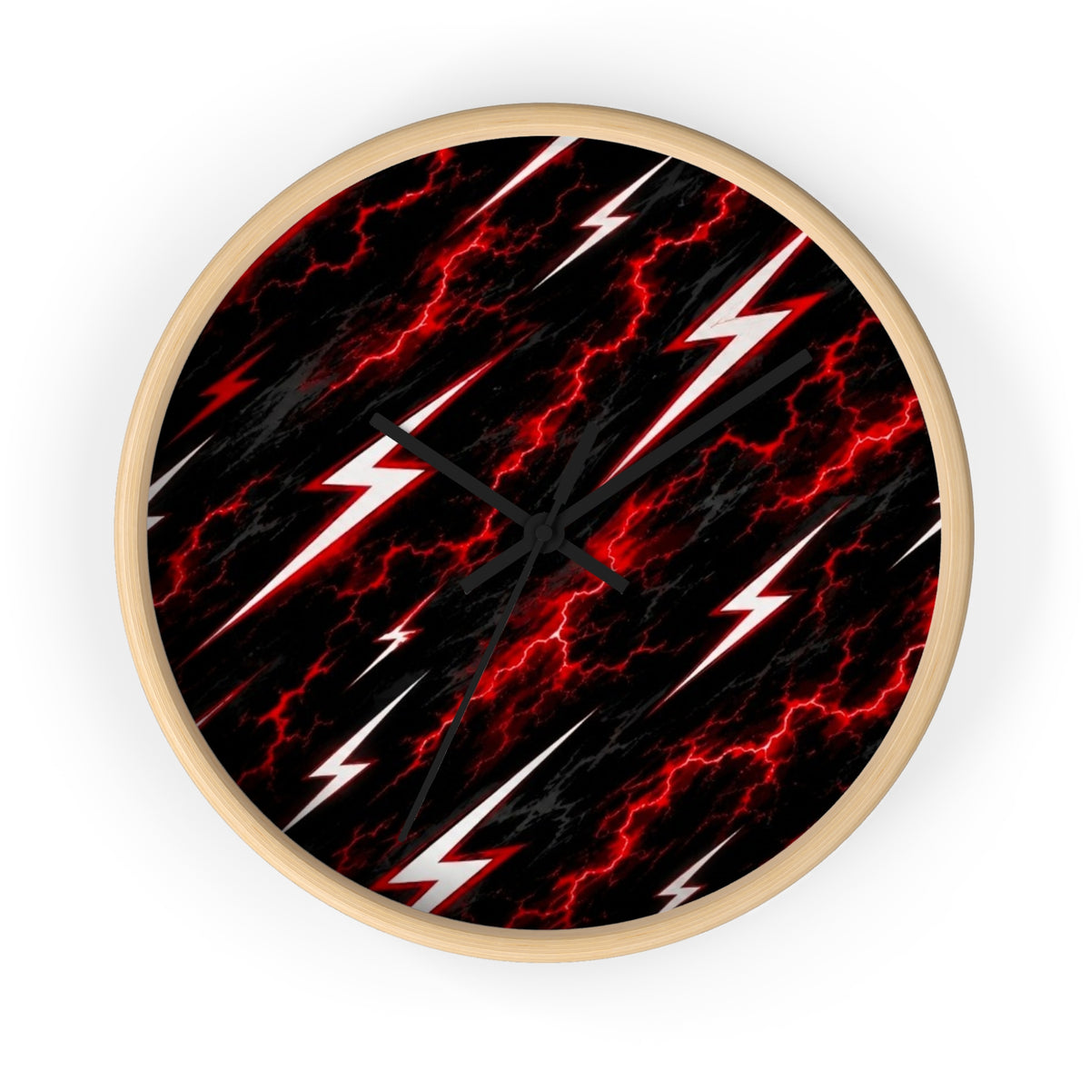 Red Lightning Bolt Wall Clock — Electric Storm Decor for Bedroom & Game Room