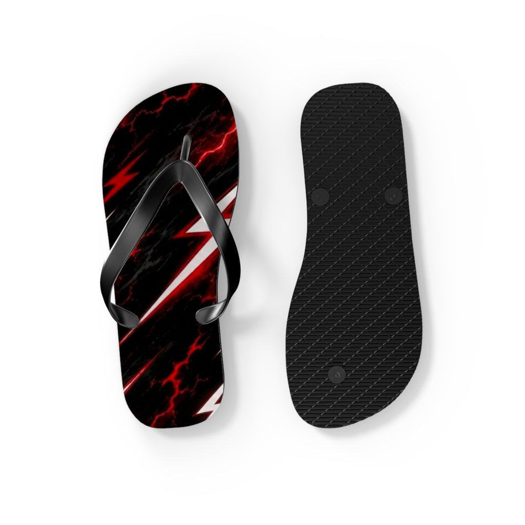 Red Lightning Bolt Flip Flops — Black & Red Storm Beach Sandals
