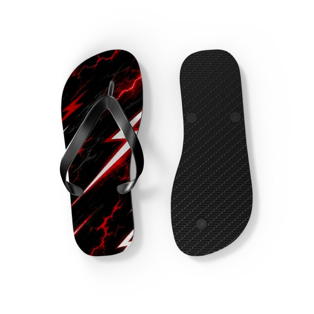 Red Lightning Bolt Flip Flops — Black & Red Storm Beach Sandals