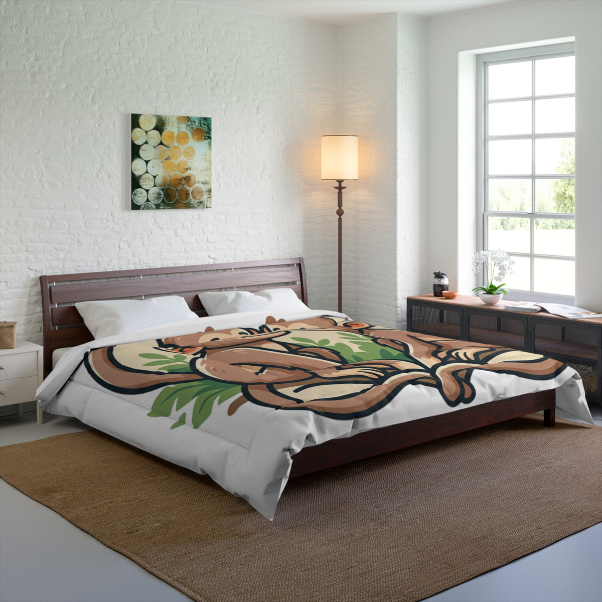 Monkey Love Comforter - Cute Cartoon Monkeys Heart Bedding for Kids & Couples