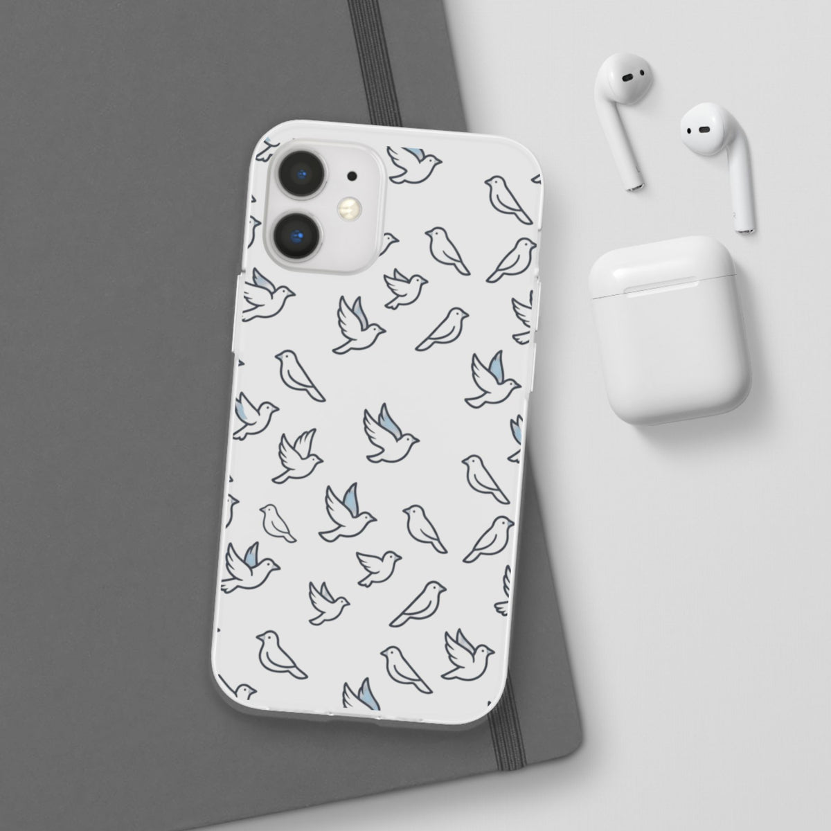 Dove Pattern Flexi Phone Case — Minimal White Bird Protective Case