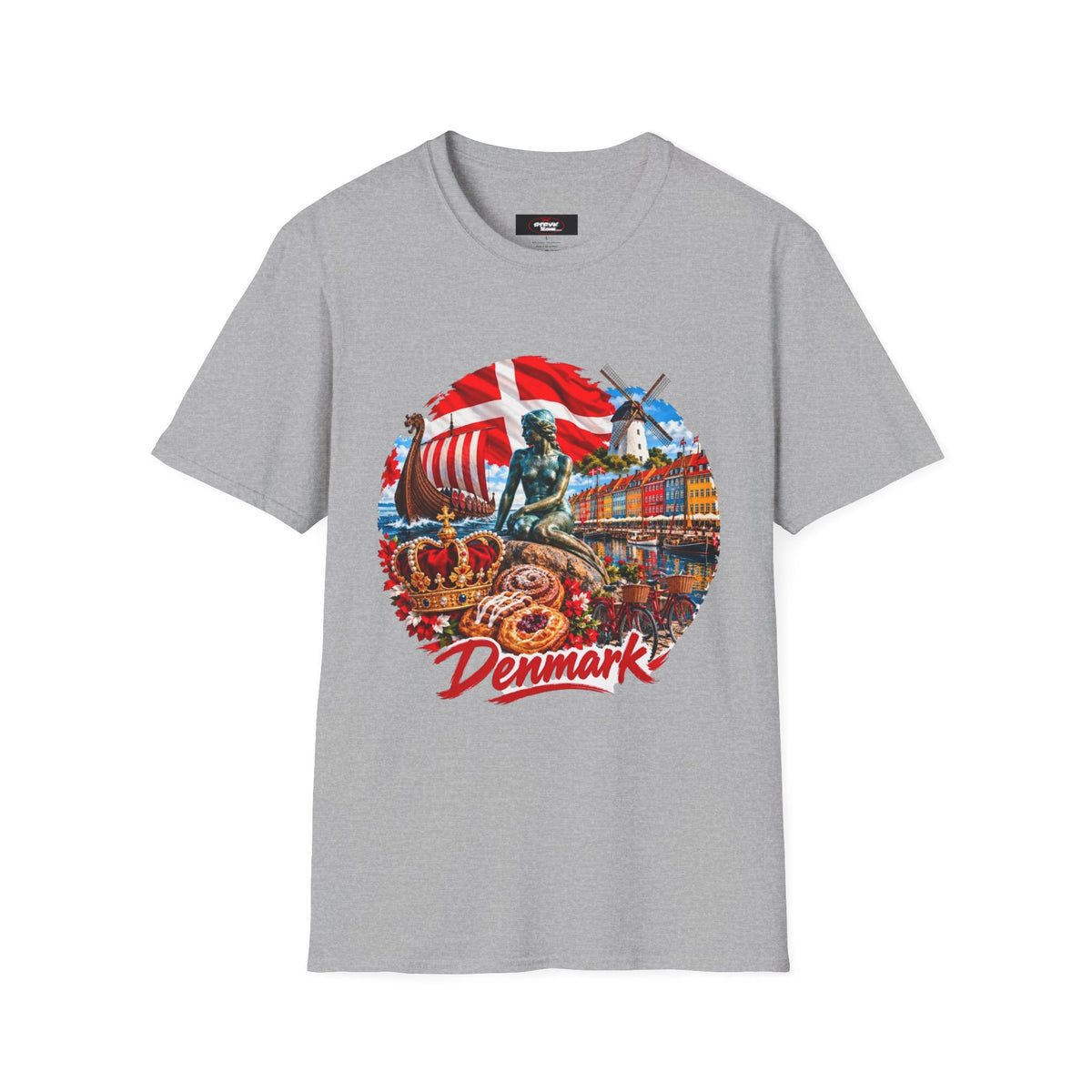 Denmark Travel T-Shirt — Copenhagen Landmarks & Viking Collage Tee