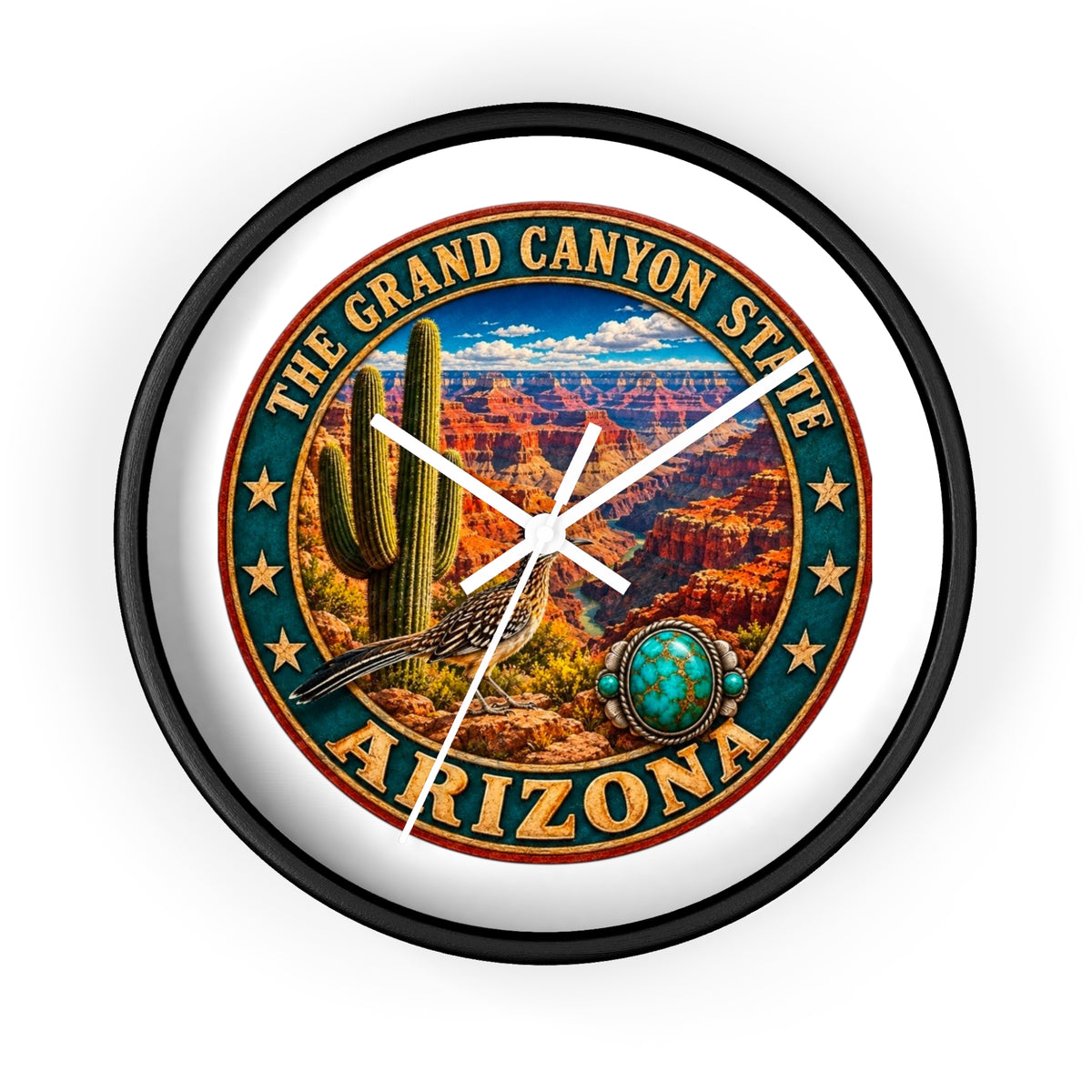 Arizona Grand Canyon State Wall Clock – Southwestern Cactus & Roadrunner Decor