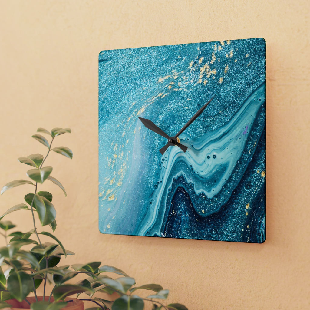 Acrylic Wall Clock — Blue Ocean Marble Swirl Wall Clock