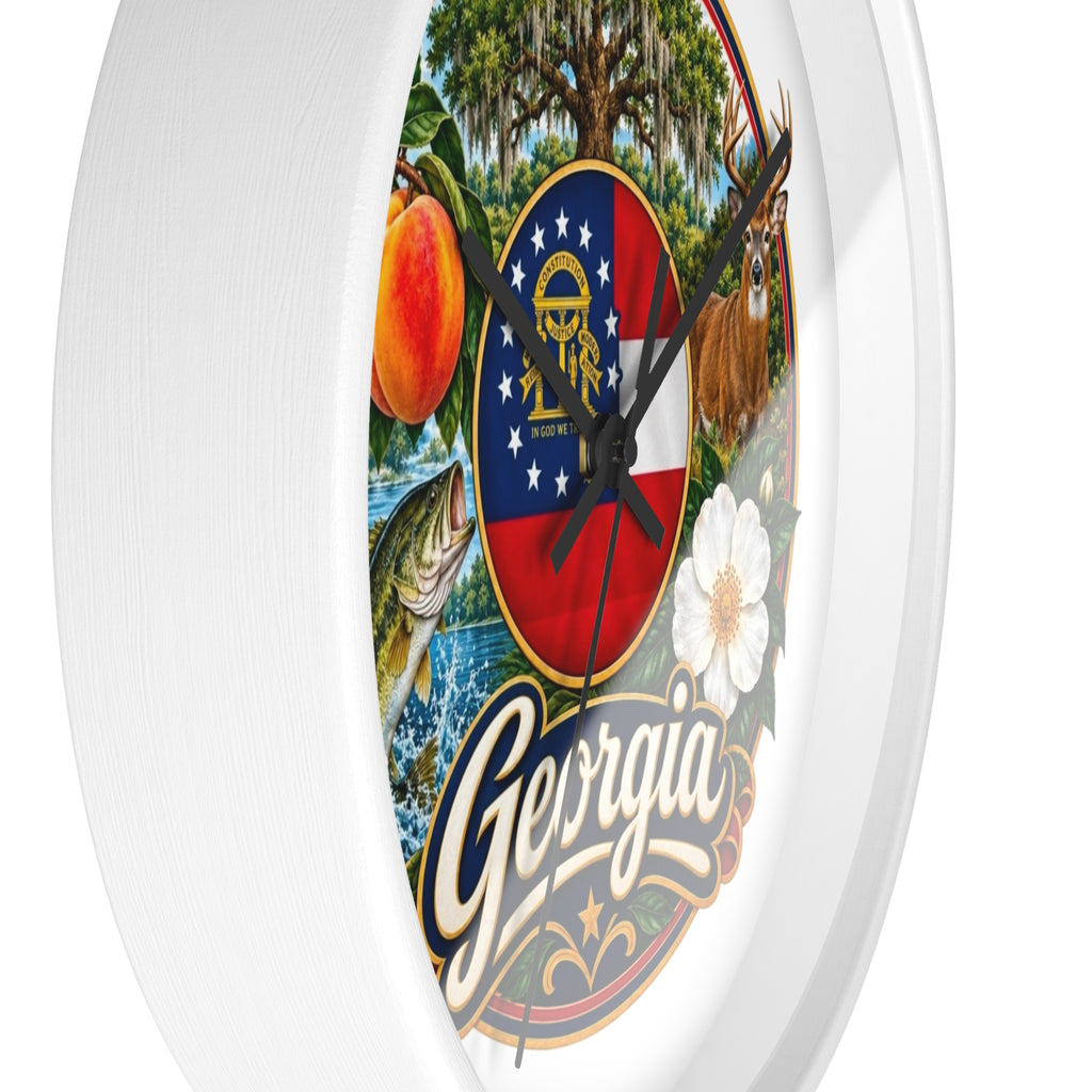 Georgia State Emblems Wall Clock — Peach, Magnolia & Outdoors Decorative Clock
