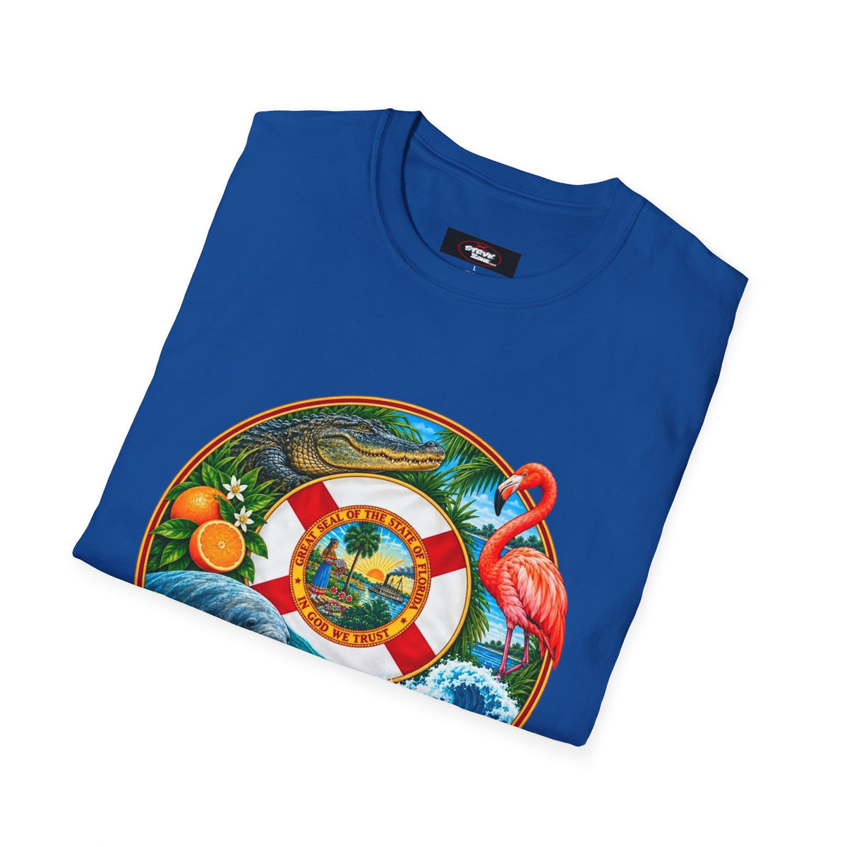 Florida Vintage Lifesaver T-Shirt — Flamingo, Oranges & Ocean Graphic