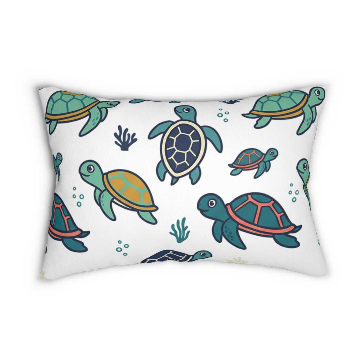 Sea Turtle Pattern Lumbar Pillow — Cute Coastal Decorative Throw