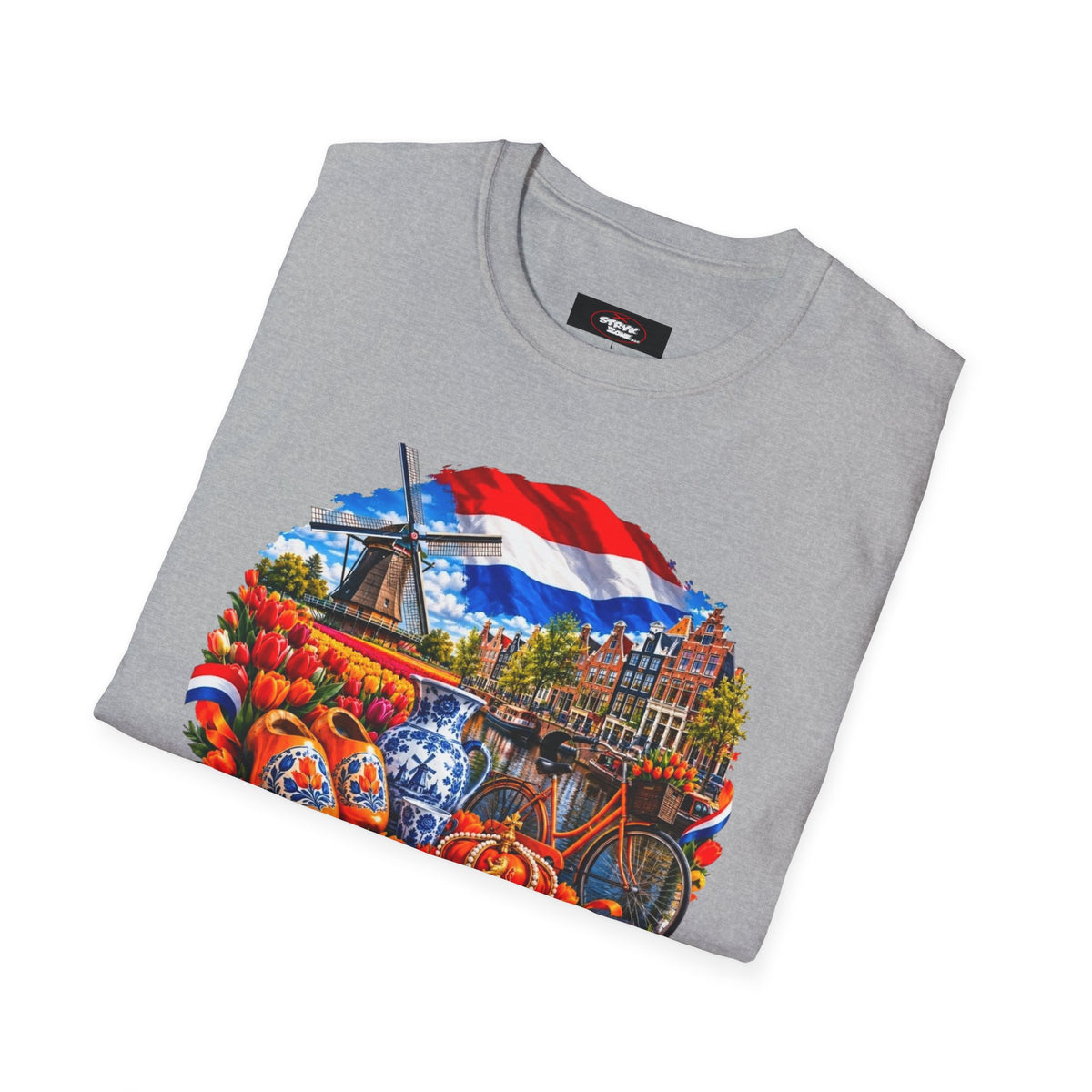 Netherlands Souvenir T-Shirt — Dutch Windmill, Tulips & Flag Design