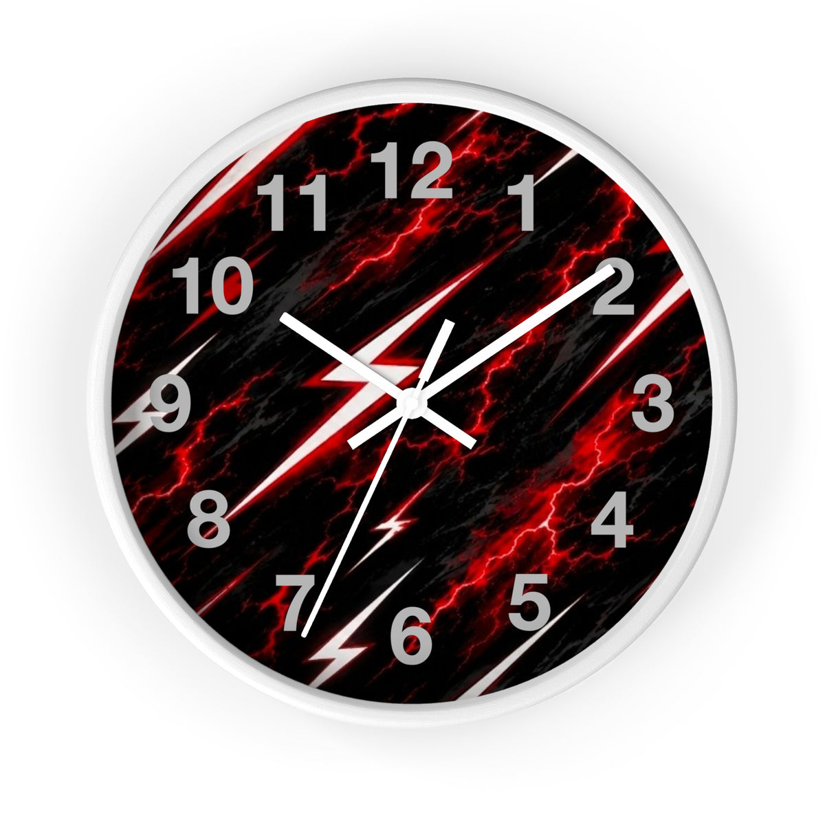 Red Lightning Wall Clock — Neon Storm Decorative Clock