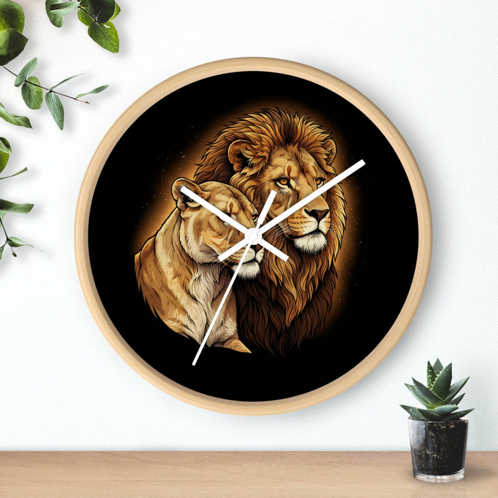 Lion Couple Wall Clock — Majestic Lion & Lioness Decorative Clock