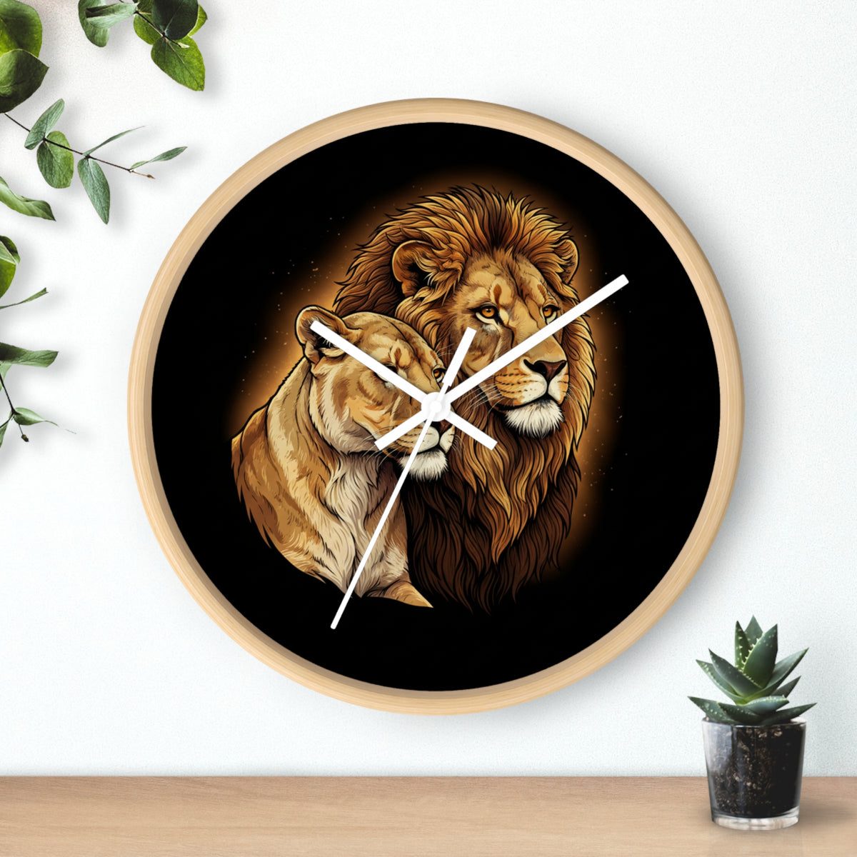 Lion Couple Wall Clock — Majestic Lion & Lioness Decorative Clock