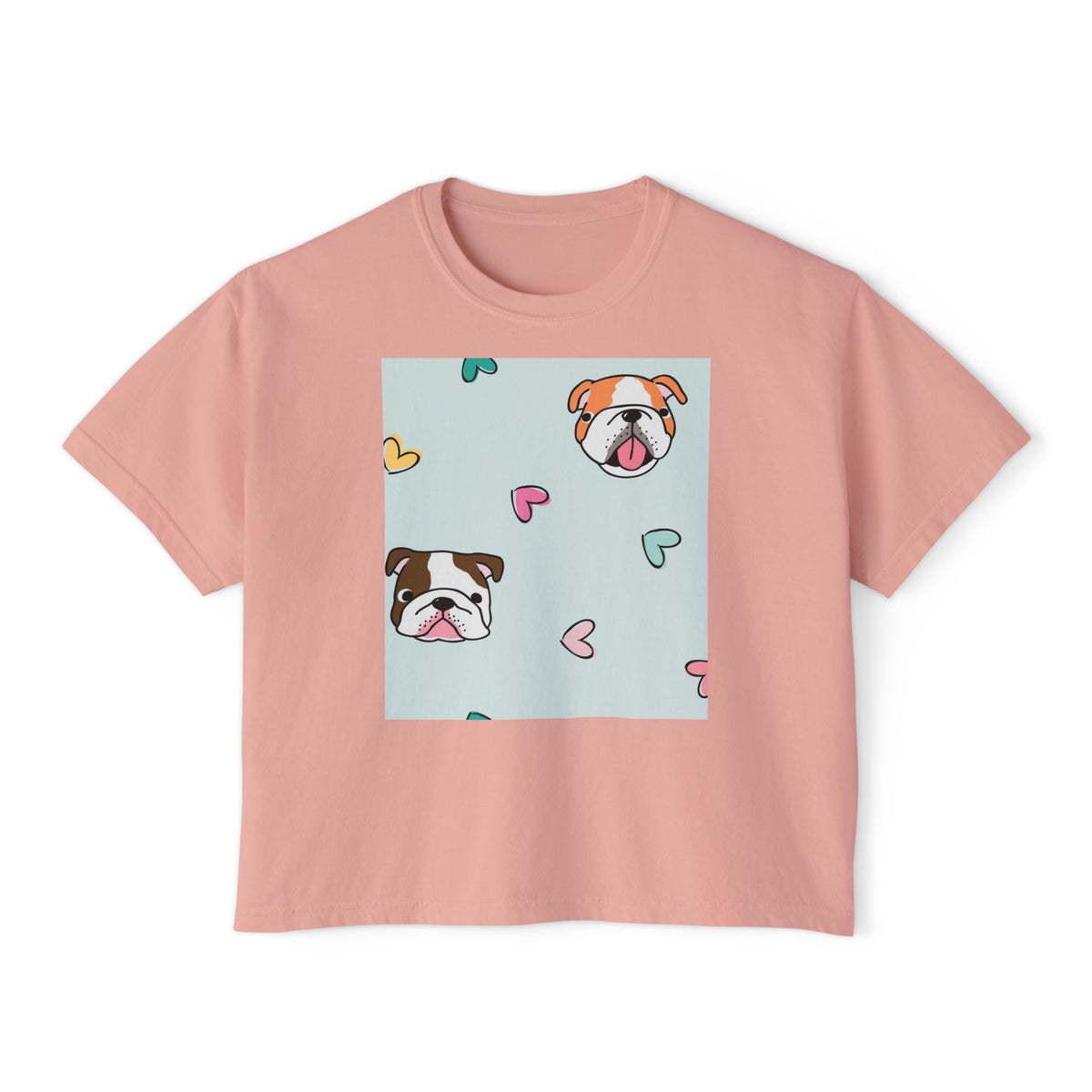 Cute Bulldog Hearts Boxy Tee