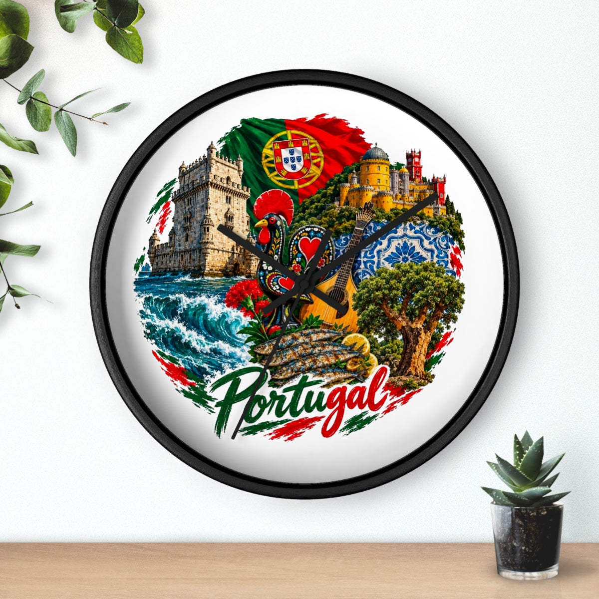 Portugal Wall Clock — Vintage Portuguese Landmarks & Galo de Barcelos Home Decor