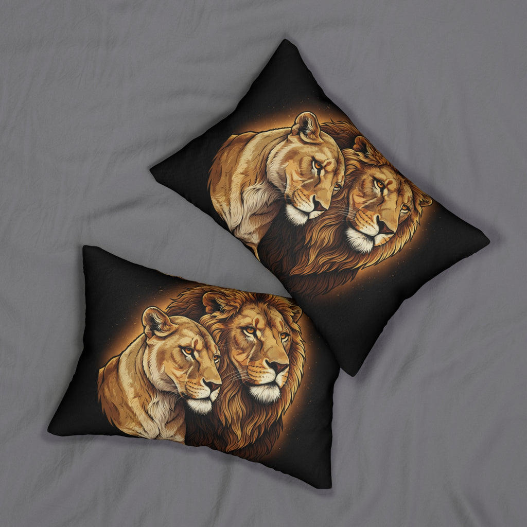 Lion and Lioness Lumbar Pillow - Regal Wildlife Decorative Accent