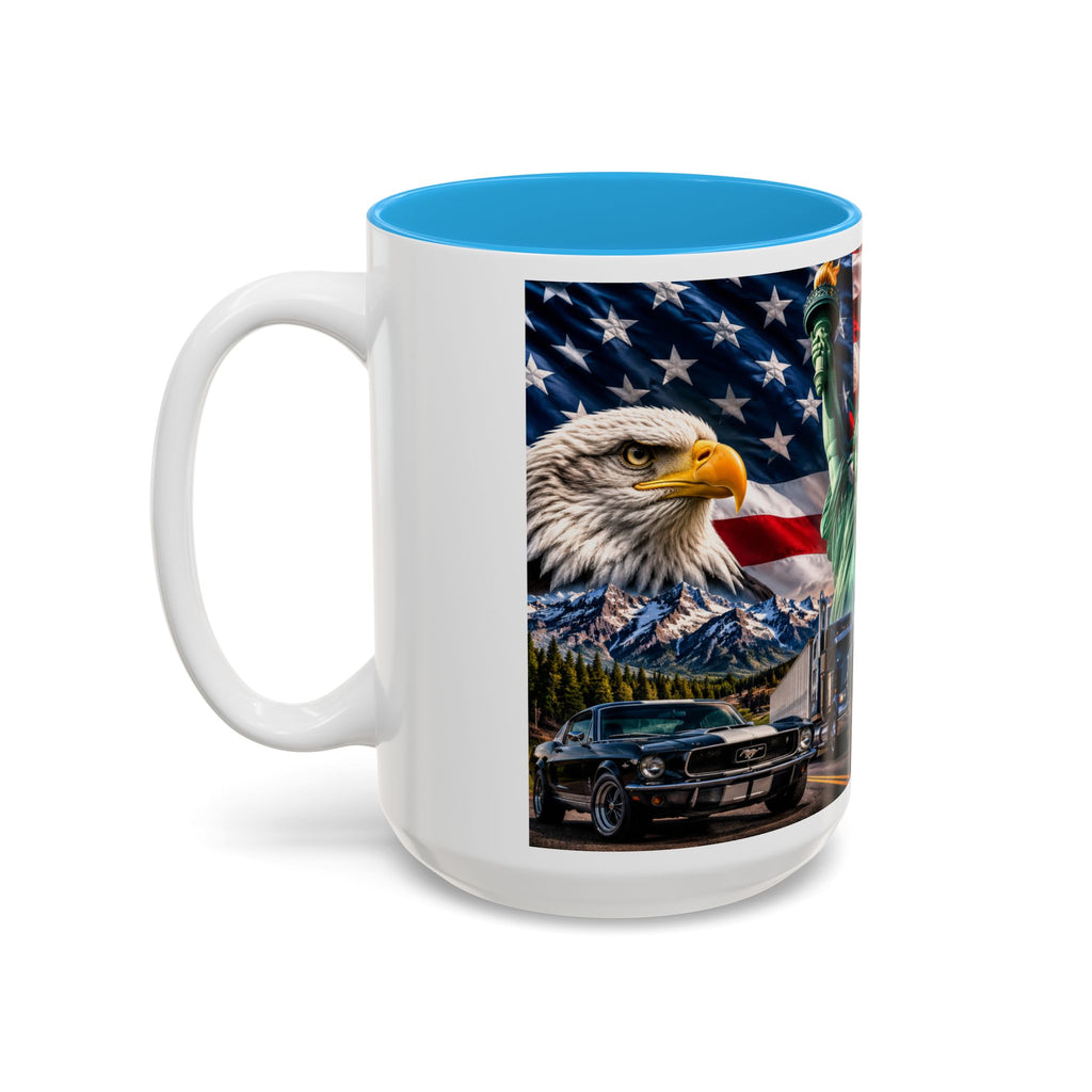 Patriotic USA Collage Mug — Statue of Liberty, Capitol & American Flag (Two-Tone)