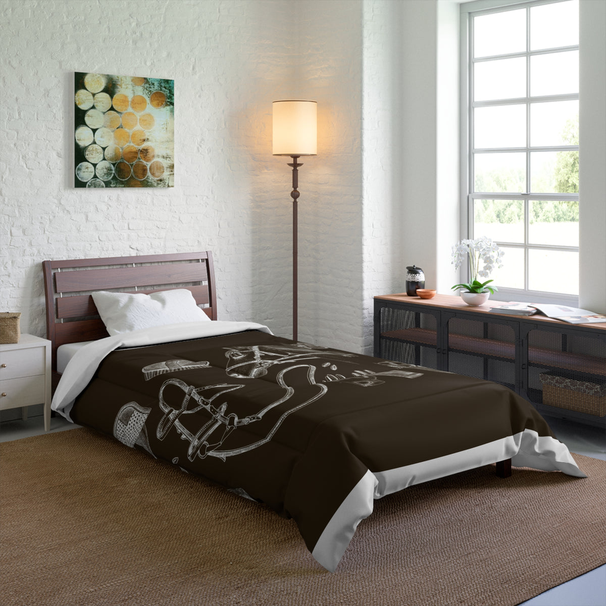 Equestrian Sketch Comforter – Horse Tack Illustration Bedding for Riders