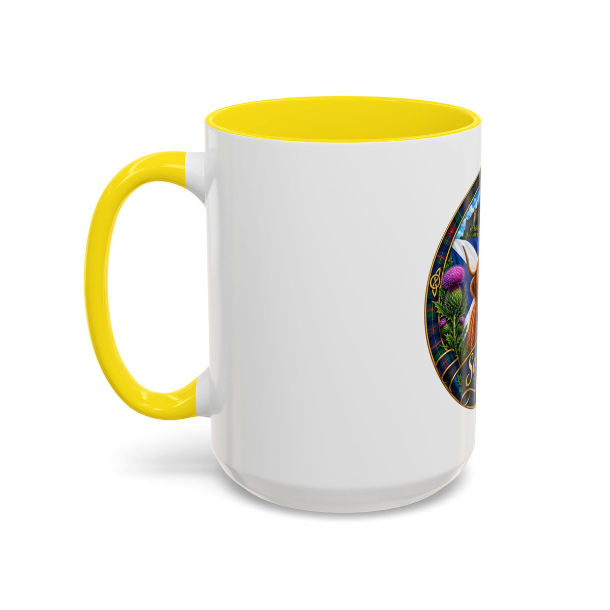 Scotland Highland Cow Accent Coffee Mug — Scottish Castle & Thistle Design