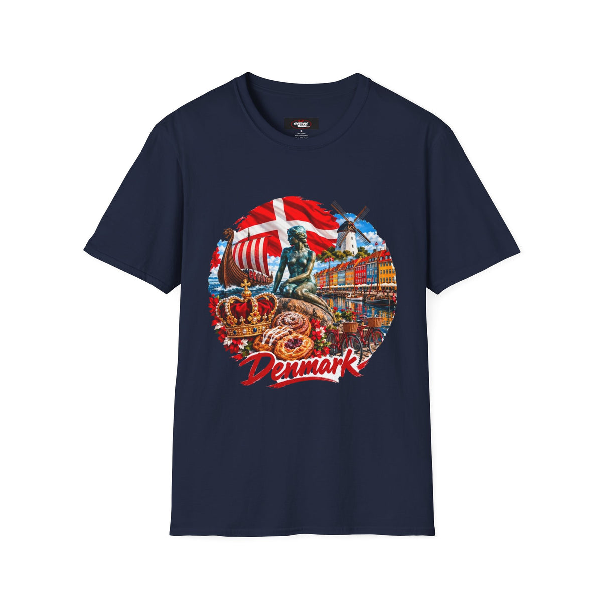 Denmark Travel T-Shirt — Copenhagen Landmarks & Viking Collage Tee