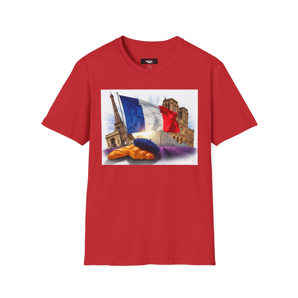 French Flag & Landmark T-Shirt — Eiffel Tower, Notre-Dame & Croissant Graphic