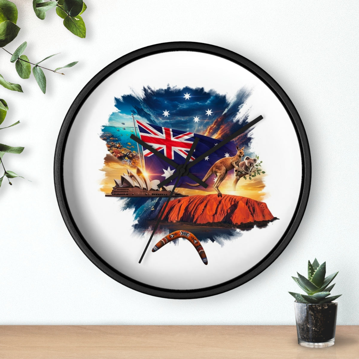 Australian Landscape Wall Clock — Flag, Uluru & Opera House Decor